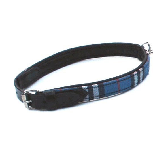 Halsband Schottenkaro Blau. Klassische Hundehalsband aus Leder.