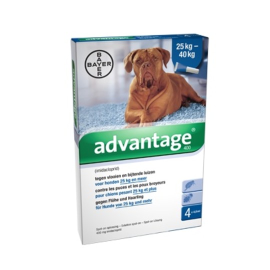 Bayer Advantage 400 (L) Hond. Tegen vlooien bij honden met een lichaamsgewicht van 25 tot 40 kg.