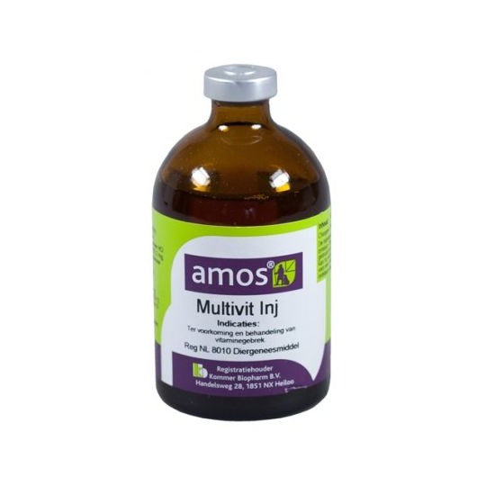 Amos Multivitamine injectie 100ml. Ter behandeling van vitaminetekorten bij landbouwhuisdieren.