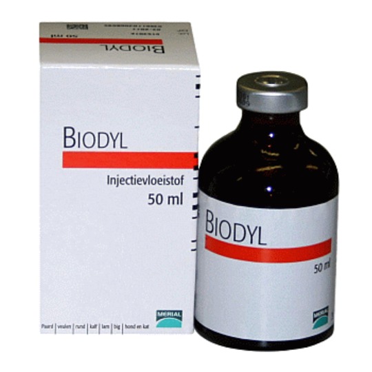 Biodyl 50ml. Injektionslösung für die Behandlung von verschiedenen Muskelerkrankungen.
