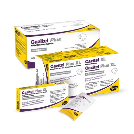 Cazitel Plus XL. Voor grote honden vanaf 35 kilo, tegen spoelwormen, haakwormen en lintwormen.