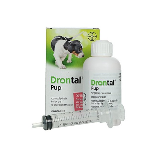 Drontal Pup Suspensie 2.5% 50ml. Breedspectrum ontwormingsmiddel voor pups.