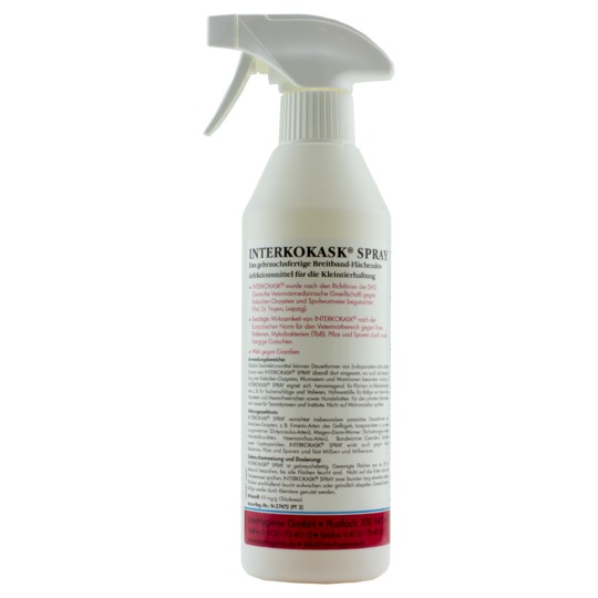 Interhygiene Interkokask Spray 500ml. Desinfectie tegen spoelworm, gardia, schimmels, virussen......