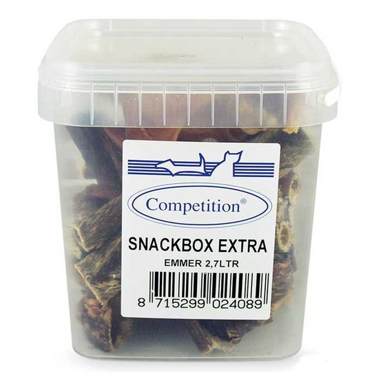 Competition Snackbox EXTRA. Grote 2.7 ltr. emmer met kauwsnacks voor honden.