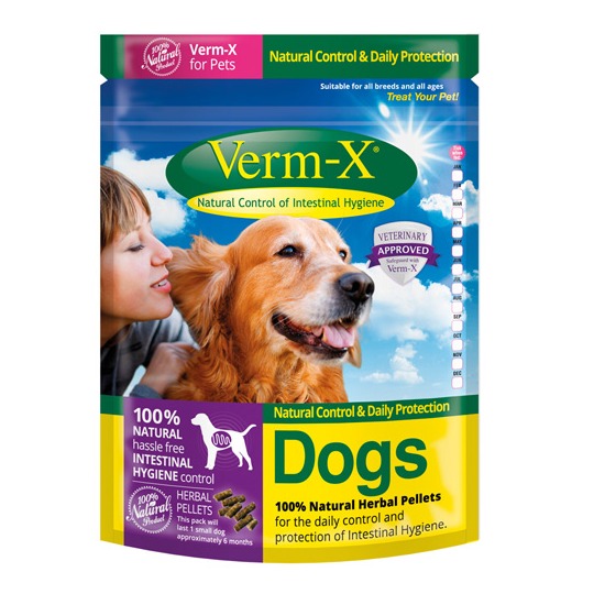 Verm-X Brokjes voor Honden. Natuurlijke ontwormer voor honden in brokjesvorm.