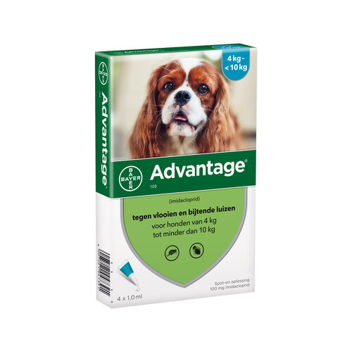 Bayer Advantage 100 (S) Hond. Tegen vlooien bij honden met een lichaamsgewicht van 4 tot 10 kg.