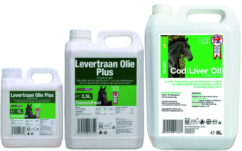 NAF Cod Liver Oil Plus. Very suitable for addition to the feed of young and old horses.