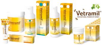 Productos Vetramil Miel --- Para el cuidado de heridas y de la piel de perros, caballos y otros animales.