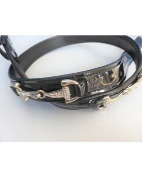 HB Ceinture en cuir verni avec mors Swarovski