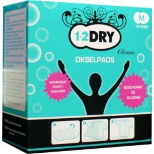 1-2DRY Okselpad WIT 12 stuks. Absorbeert transpiratievocht, stopt vlekken op uw kleding.