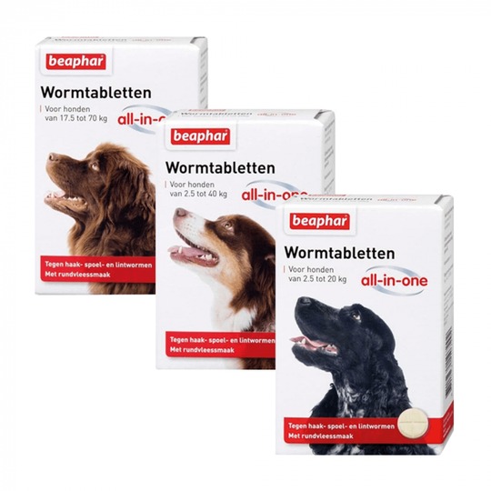 Beaphar Wormtabletten All-In-One. Tegen haak-, spoel- en lintwormen bij de hond.