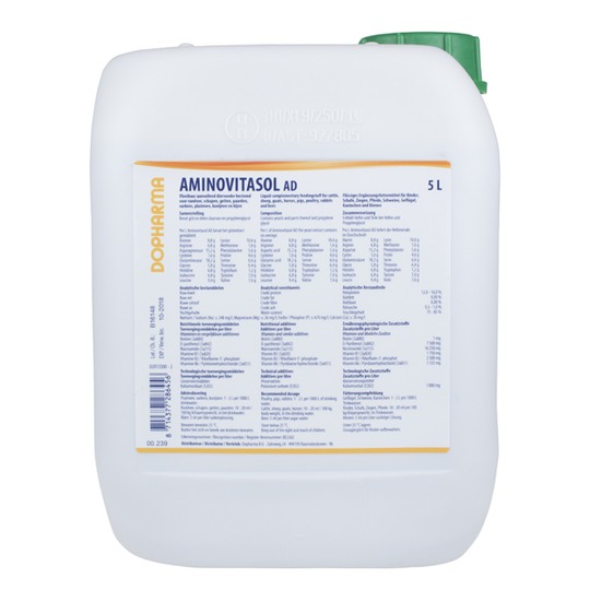 Dopharma Aminovitasol AD Eviban 5Ltr. Aanvullend diervoeder op basis van aminozuren en vitamines.