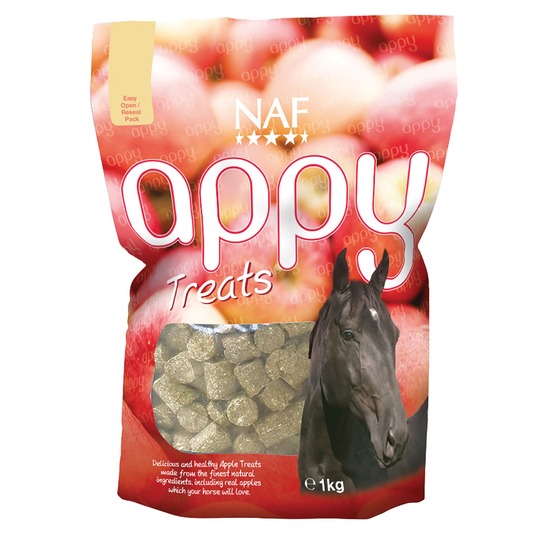 NAF Appy Treats 1kg. Heerlijk paardensnoep met rode appel.