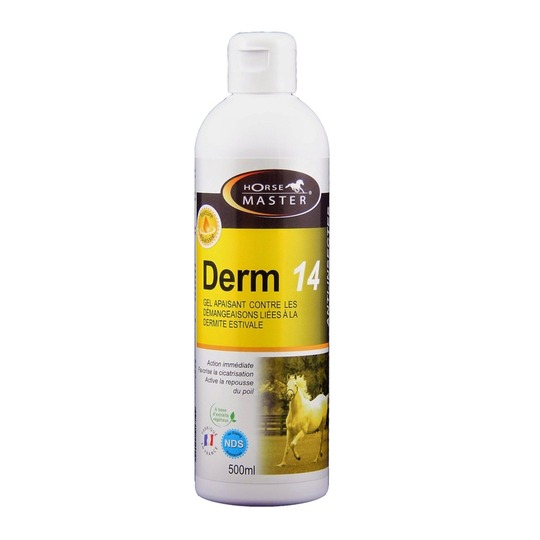 Derm 14. Gel traitant pour la dermite estivale du cheval.