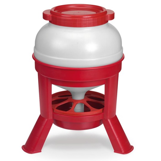 Duvo+ Recipiente para pienso con patas ROJO. Gran silo de alimentación para pollos, 46x46x56,5cm. 