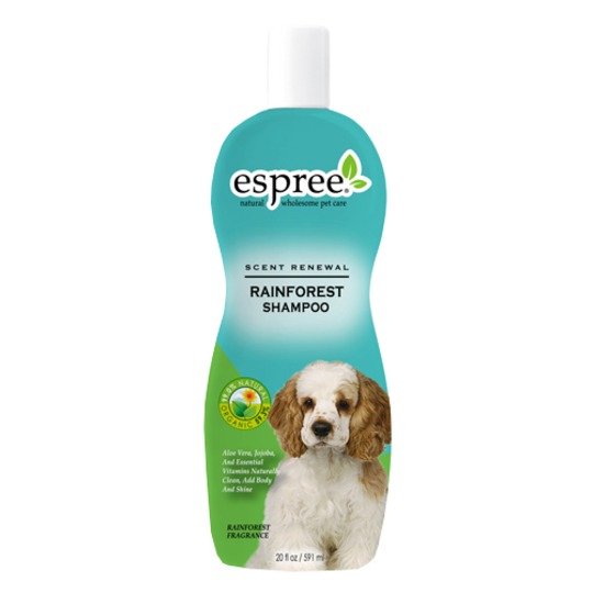 Espree Rainforest Shampoo 355ml. Maakt de vacht makkelijk doorkambaar en geeft deze glans en volume.