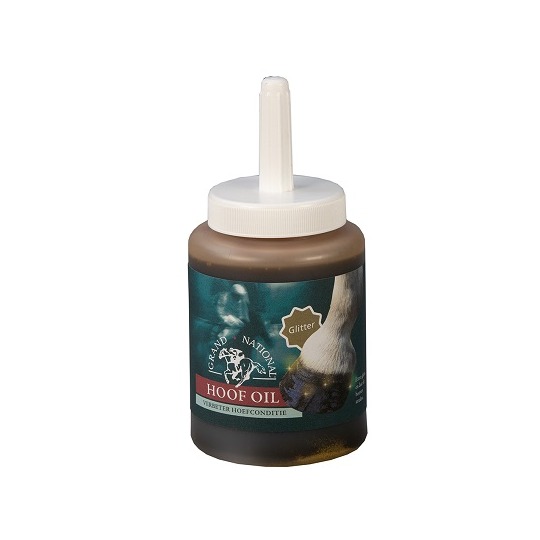 Grand National Hoefolie Met Glitters 450ml. Verzorgende hoefolie met subriele glitters.