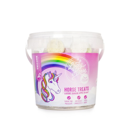 Lucky Horse Unicorno Dolci per cavalli 400gr. Sapore di fragola, banana, mela e menta in 1 secchio !