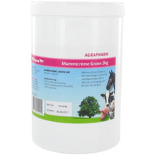 Mammi-crème groen 1kg. Voor de verzorging van de uier van de koe.