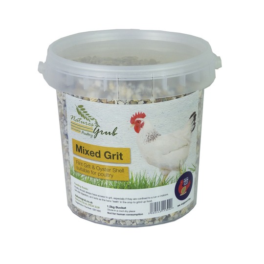 Natures Grub Mixed Grit 1.5 kg. Combinatie van oesterschelp en hennengrit.