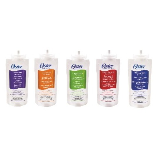 Oster Badsysteem Shampoo. 5 varianten geconcentreerde shampoo voor de Oster Hondendouche.