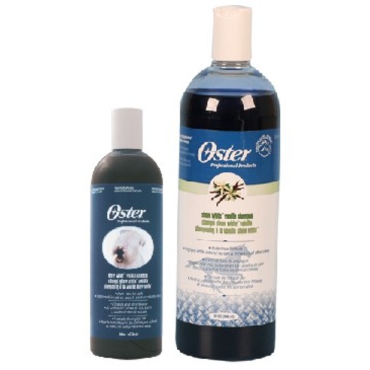 Oster Show White Shampoo. Migliora la luminosità del pelo dei cavalli e cani bianchi.