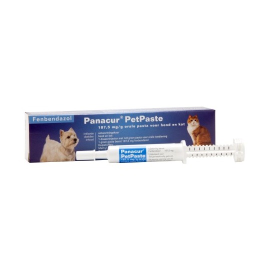 Panacur Petpasta 4.8gr.   Desparasitante de amplio espectro para perros y gatos de hasta 6 kg y para el tratamiento de Giardia.
