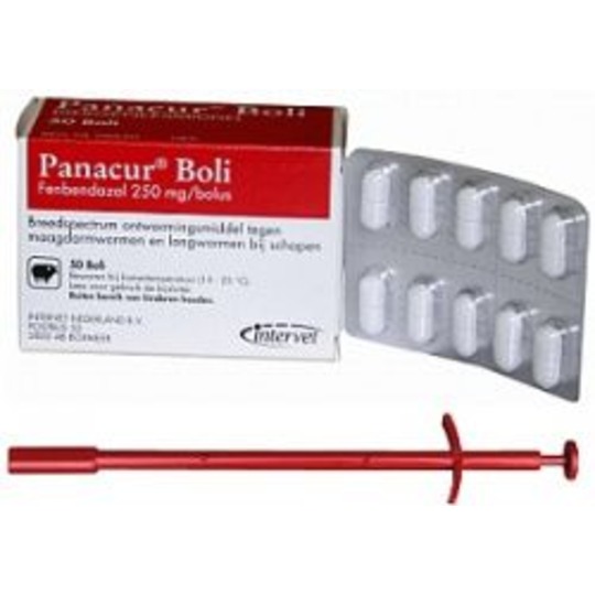 Panacur® Boli 50st.   Kann bei Infektionen in allen Stadien von Magen-, Darm- und Lungenwürmern bei Schafen eingesetzt werden.