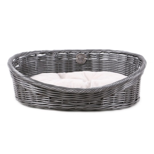 D&D Cestino Rattan Rustico con Cuscino GRIGIO. Cestino in rattan di plastica per cani e gatti.