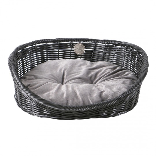 D&D Rustic Rattan Mand met kussen ZWART. Kunststof rotan mand voor honden en katten.