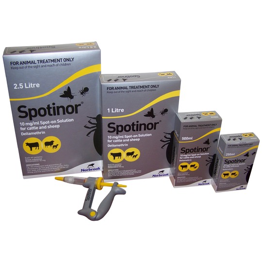 Spotinor Pour-On. --- Voordelig en effectief vliegen bestrijden bij runderen en schapen.