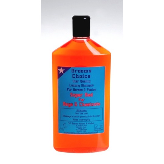 Shampooing Super Rouge. Gel concentré pour chevaux châtaignes, baies, roans foncé etc.