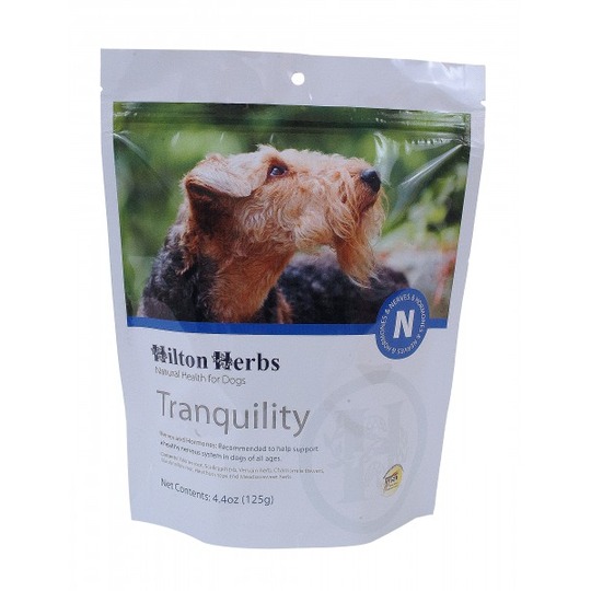 Hilton Herbs Canine Tranquility. Vversterkt het zenuwstelsel en brengt rust in de hond zonder drugs.