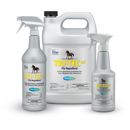 Farnam Tri-Tec 14.    Protección contra insectos de larga duración, protege a su caballo contra seis tipos de moscas molestas y que pican, además de mosquitos y avispones.