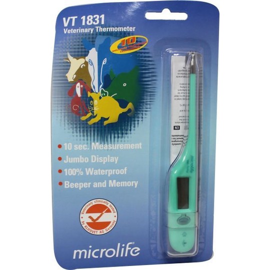 Digitale Veterinaire thermometer. 10 seconden meting, waterproof, groot display, stootvast, sterk.