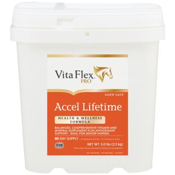 Farnam Vita Flex Accel Lifetime 2.27kg.   Ideale per cavalli anziani, antiossidanti, vitamine e minerali.