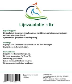 Agrapharm L'huile de lin.   Qualité supérieure, pour toutes les fonctions vitales, digestion et pelage.