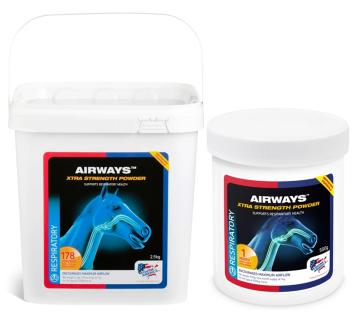 Equine America Airways Xtra Powder.    Op basis van de etherische oliën eucalyptus, menthol en pepermunt, ter ondersteuning van de luchtwegen en ademhaling.