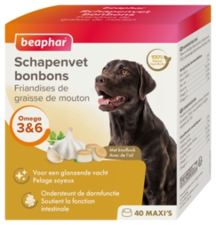 Beaphar Sheep Fat Bonbons MAXI 245gr. Rich in vitamins, minerals and trace elements, for skin & coat - kopie