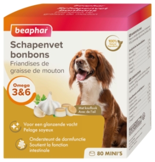 Beaphar Bonbons à la Graisse de Mouton MINI 245gr.. Riche en vitamines, minéraux et oligo-éléments, pour la peau et le pelage