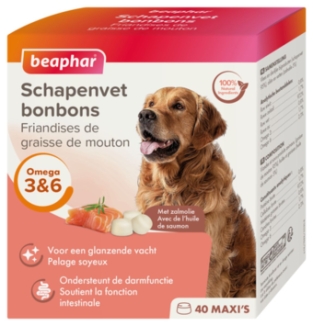 Beaphar Sheep Fat Bonbons MAXI 245gr. Rich in vitamins, minerals and trace elements, for skin & coat - kopie