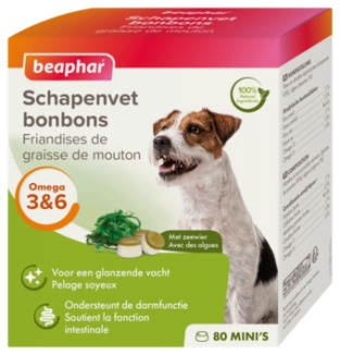 Beaphar Bonbons à la Graisse de Mouton MINI 245gr.. Riche en vitamines, minéraux et oligo-éléments, pour la peau et le pelage