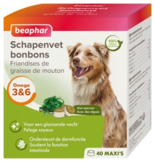 Beaphar Bonbons à la Graisse de Mouton MAXI 25gr.. Riche en vitamines, minéraux et oligo-éléments, pour la peau et le pelage