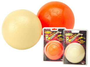 Bounce-n-play.  Una pelota de rebote  super para perro, en 2 colores llamativos.