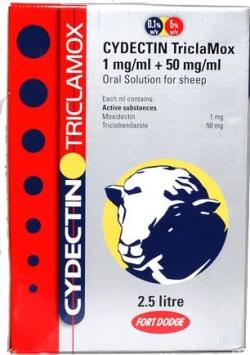 Cydectin Triclamox Drench 2.5lt.  --- Contre l'estomac, l'inttin, les vers pulmonaires, les os du foie