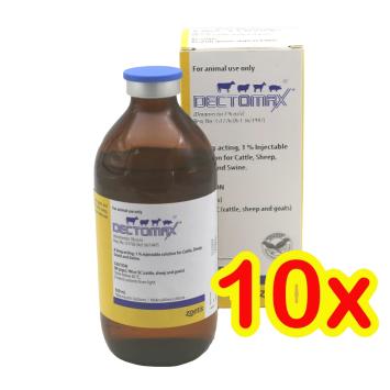 Dectomax Injection 250ml. --- For the control of infections caused by gastrointestinal worms, lung worms, eye worms, hornets, lice and mites in non-dairy cattle, non-dairy sheep and pigs.