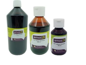 Amos Iodine PVP Shampoo.    For disinfection of the skin and wounds, mud fever, etc.