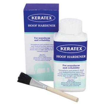 Keratex Hoof Hardener.   Repairs damaged, weak hooves, strengthens horn, holds shoes better