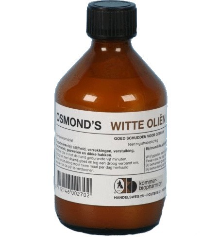 Amos Osmonds WItte Olie 300ml. Warmtetherapie bij gezwellen, dikke hakken, bronchtis, stijfheid.....