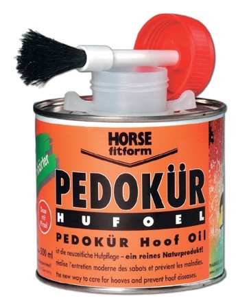 Pedokür Huföl (Hoefolie) 500ml. Met hornverharder !! Puur natuurprodukt.